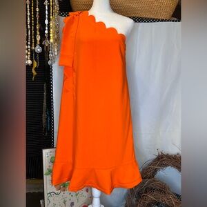 Lovely Victoria Beckham Orange One-Shoulder Ruffle Dress Size Medium